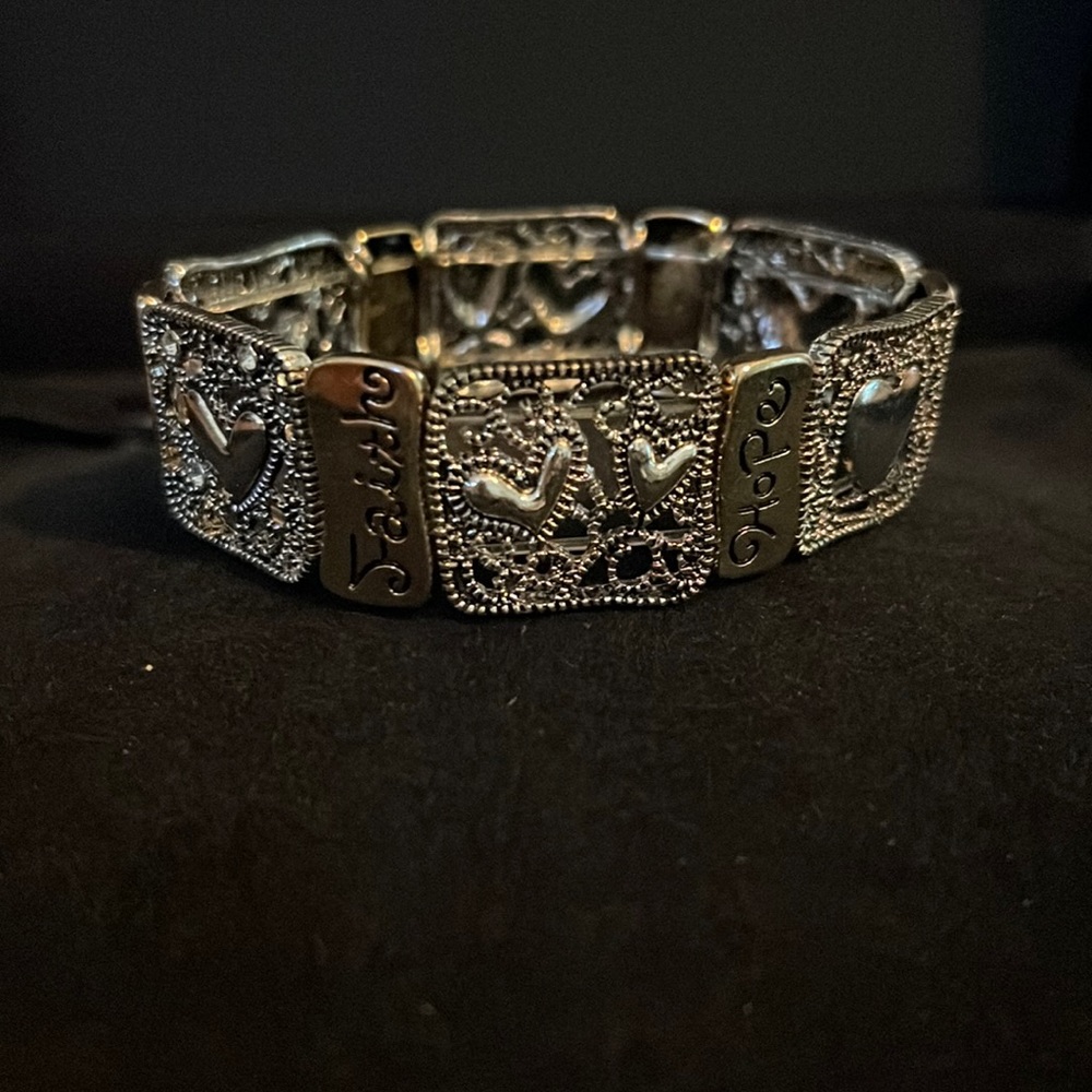 Faith, Hope, Love two toned stretch bracelet